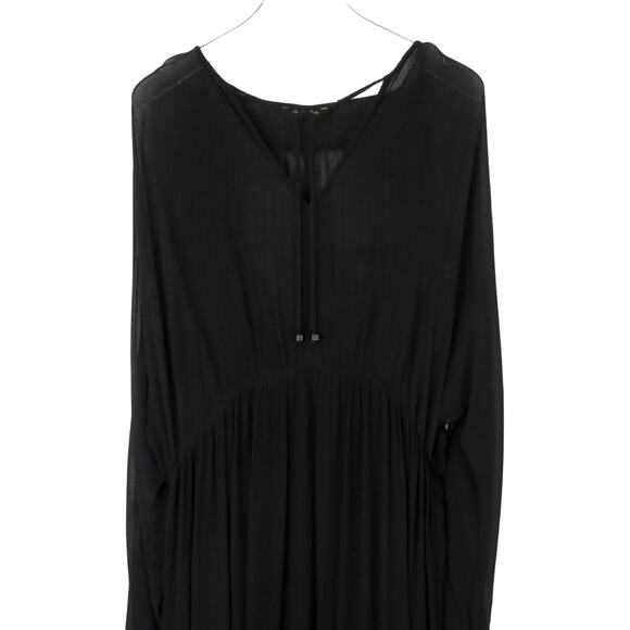 Massimo Dutti Black Long Sleeve Bishop Sleeve Maxi Dress with Neck Tie Medium - Picture 4 of 10